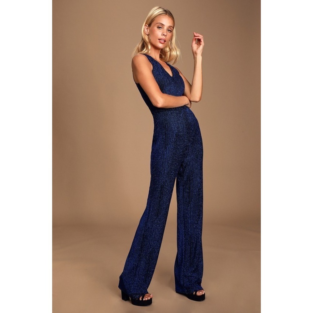 NWT Lulus Glamorous Living Black And Blue Metallic Jumpsuit - Size XS